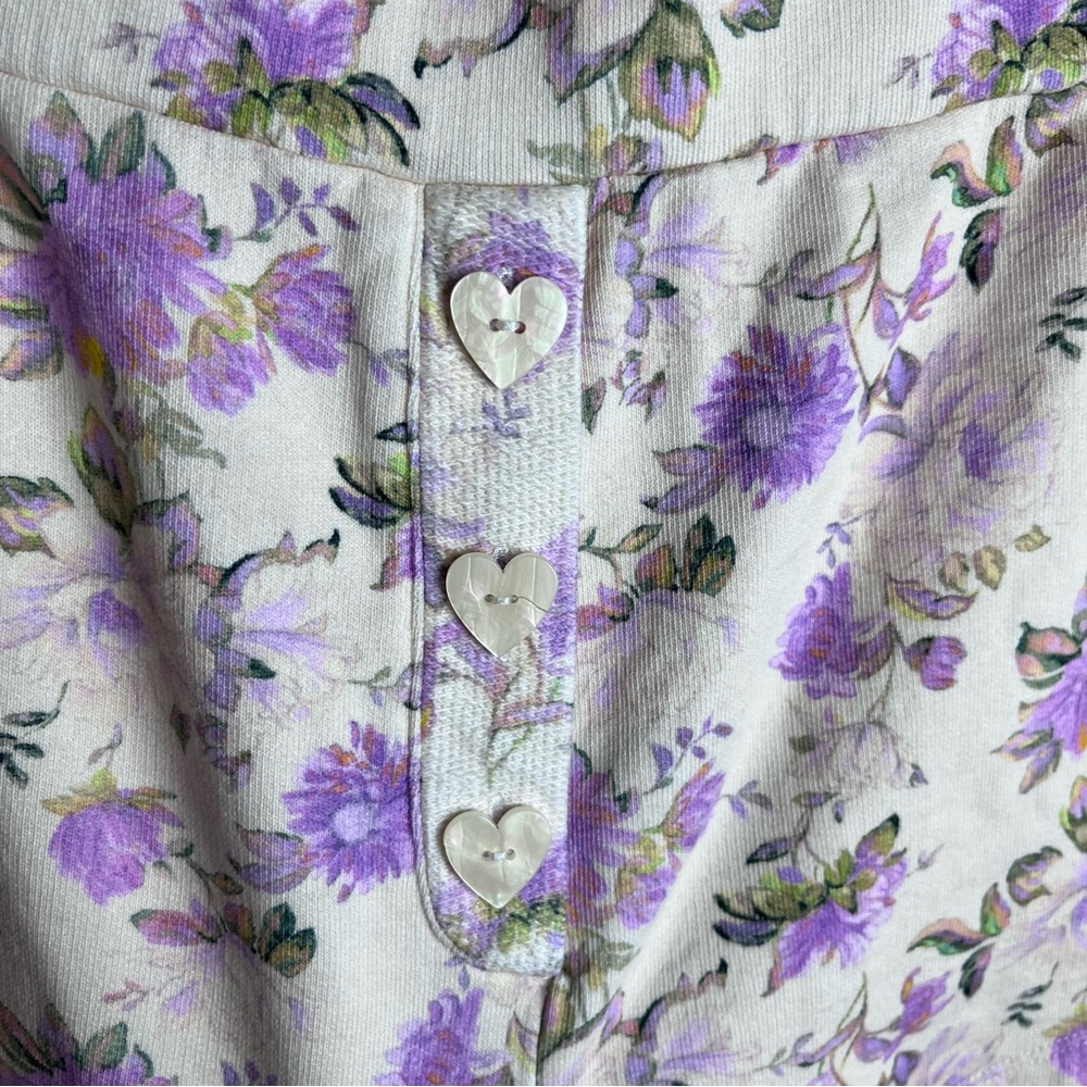 LoveShackFancy Renato Floral Print Shorts M Cotton Jersey Ultra Violet Clouds - Picture 11 of 14